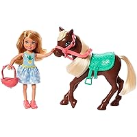 Barbie Club Chelsea Doll & Horse Set, Blonde Small Doll in Removable Skirt, Brown Pony with Blonde Mane & Accessories