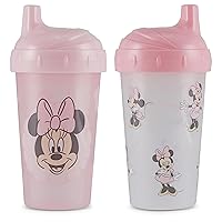 Toddler Sippy Cups for Girls | 10 Ounce Minnie Mouse Sippy Cup Pack of Two with Straw and Lid | Durable Blue Leak Proof Travel Water Bottle for Toddlers