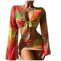 Womens Bikini Swimsuits Full Bottom Side Tie Triangle Bikini Sets Thong Swimsuit Top Size Small with Cover Up