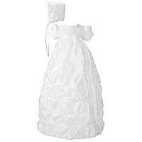 White Polyester Taffeta Christening Baptism Gown with Rosettes and a Bonnet