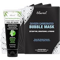 Ebanel Bundle of Charcoal Peel Off Face Mask, and 10-Pack Carbonated Bubble Clay Mask