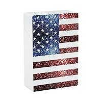 USA Flag Red Blue Sparkles Glitters Cigarette Box One-Hand Flip-Top Cigarette Case Holder Gift for Men Women
