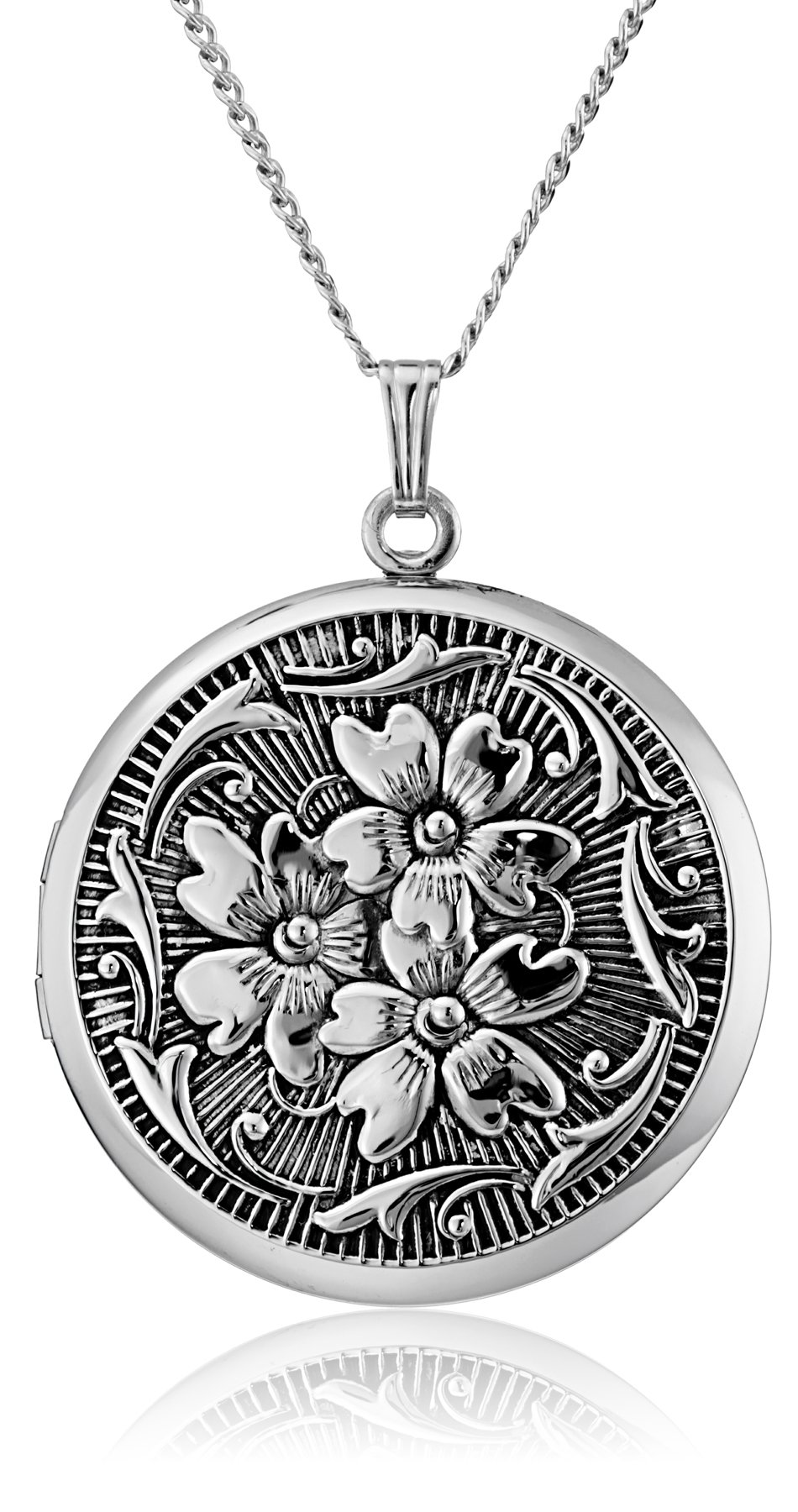 Amazon Collection Sterling Silver Round Embossed Antique Finish Locket Necklace, 20