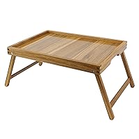VaeFae Acacia Bed Table Tray, Wooden Breakfast Tray with Folding Legs, Bed Tray for Eating and Laptop, Eating Trays for Bedroom (Large Size)