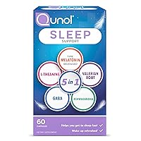 Qunol Sleep Support, 5 in 1 Non-Habit Forming Sleep Aid, Supplement with time-released Melatonin 5mg, Ashwagandha, GABA, Valerian Root, L-Theanine, 60 Count(Pack of 1)
