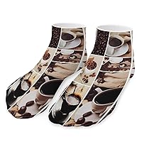 Collage of Coffee and Products Beans Funny Socks for Men and Women Soft Low Cut Ankle Sport No Show Socks One Pairs