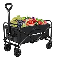 Small Wagon, Pull Wagon Cart Foldable, Collapsible Wagon on Plastic Wheels for Camping Sports Garden Grocery Lightweight Black