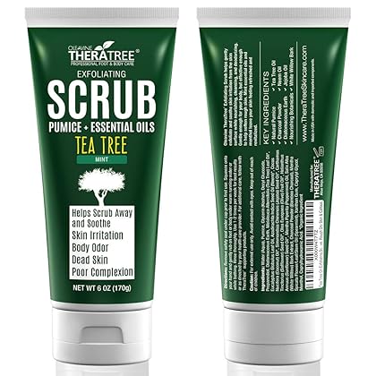 Tea Tree Oil Exfoliating Scrub with Bamboo Charcoal, Neem Oil & Natural Pumice by Oleavine TheraTree