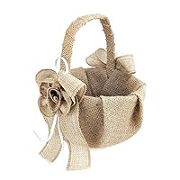 Homeford Burlap Flowers and Bows Flower Girl Basket, 7-1/2-Inch, Natural
