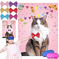 Pink Cat Party Game Pin The Bow On The Cat - 24pack Bow Sticker Cat Theme Party Supplies for Kids Girls