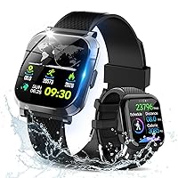 HiTDEAL Smartwatch (2024), Sports Watch, Activity Monitor, Pedometer, Long Standby Time, Call/App Notifications, Sedentary Alert, Adjustable Brightness, iPhone/Android Compatible (Black W12)