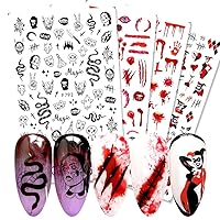5 Sheets Halloween Nail Art Sticker 3D Stickers for Nails Supplies Halloween Nail Decals Horror Red Bloody Wound Blood Skull Spider Ghost Snake Nail Design for Halloween Party Nail Decoration