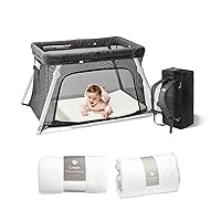 Guava Lotus Travel Crib Bundle: Cotton + Quilted Sheet, and Mattress | Play Yard with Lightweight Backpack Design | Certified Baby Safe Portable Crib | Folding Portable Playpen for Babies & Toddlers