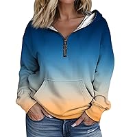 Long Hooded Sweatshirts For Women Women's Fashion Printing Long Sleeve Loose Half Zippered Hoodie With Pockets
