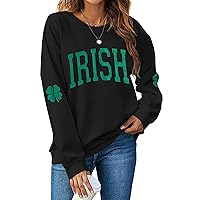 Women St. Patrick's Day Sweatshirts Shamrock Clover Print Shirts Casual Irish Gift Long Sleeve Loose Fit Tops