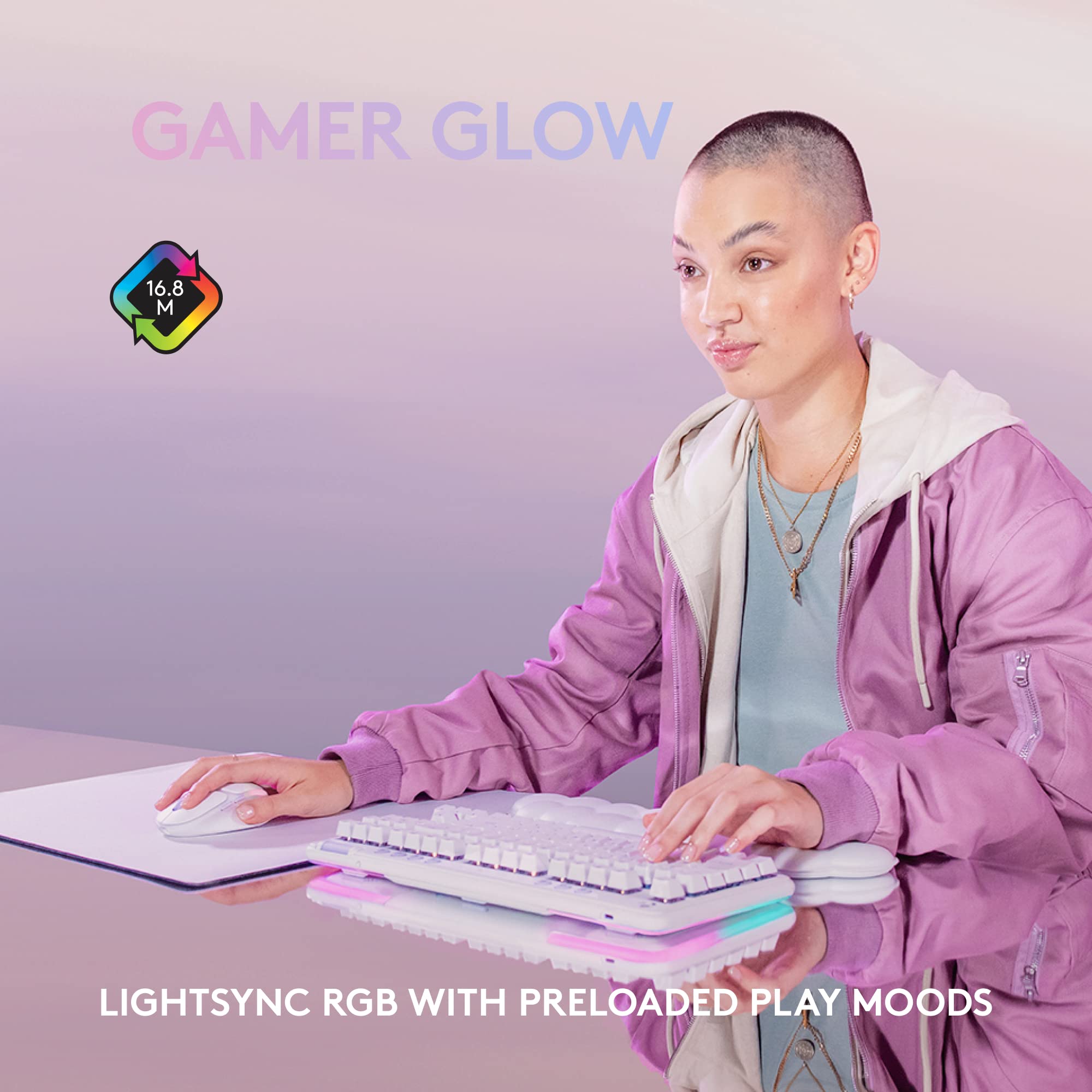 Logitech G Wireless Gaming Combo, G715 Keyboard Clicky + G705 Mouse, Customizable LIGHTSYNC RGB Lighting, Lightspeed Wireless, Bluetooth, PC/Mac/Laptop - White Mist