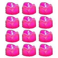 Pink Flickering Flame Tealight Candles with Timer, Melting Design(Plastic), Battery Operated LED Flameless Tea Lights for Party, Wedding, Christmas and Valentine's Day, Pack of 12