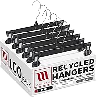 6012 Recycled Black Plastic Hangers with Rotating Metal Hook and Sturdy Plastic, Great for Pants/Skirts/Slacks/Bottoms, 12-Inch (Pack of 100)