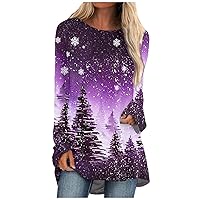 Long Sleeve Shirts for Women Loose Fall Hippie Tshirts Crewneck Sweatshirts Printed Pullover Dressy Casual Blouse