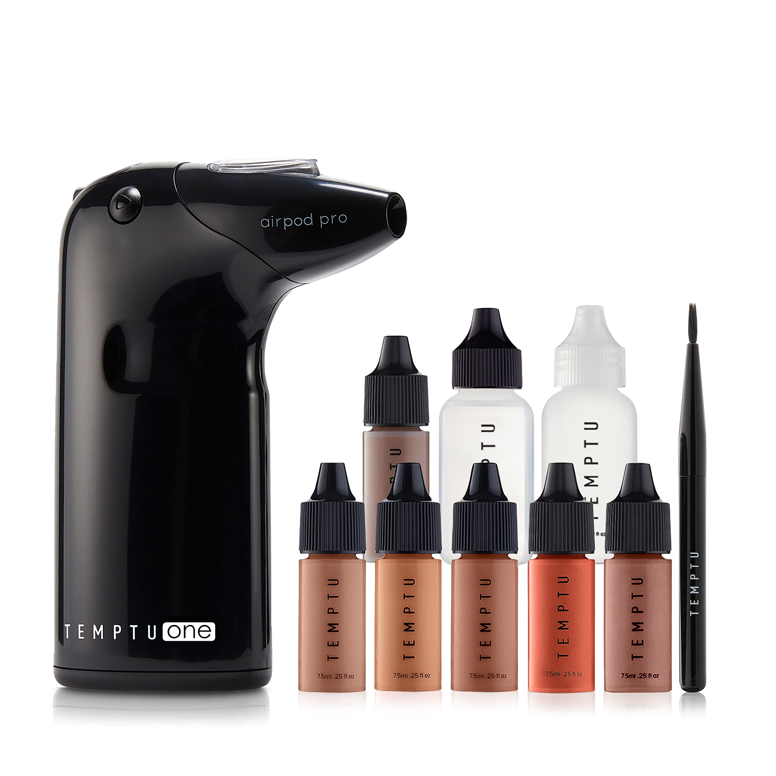 TEMPTU One Airbrush Make-up Kit for Complexion Perfection with Cordless Compressor: 11-Piece Set, Portable Air Brush Machine, 3 Shades of Foundation, Blush, Bronzer, Instant Concealer – 6 Shades