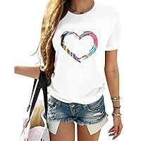 HERLOLLYCHIPS Women Cute Heart Graphic Crewneck Short Sleeve Regular Fit Casual Tee T-Shirts Tshirt Tops