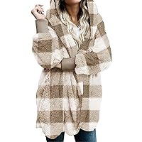 Zilcremo Women Hooded Cardigan Fuzzy Jacket Winter Open Front Fleece Coat Outwear with Pockets