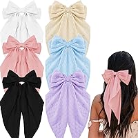 6PCS Big Hair Bows for Women,Bow Hair Clips Hair Ribbons Satin Long Tail Coquette Bows Cute Aesthetic Hair Accessories for Women Gifts(Light Color)