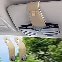 Sunglass Holder for Car 1 Pack & Car Seat Headrest Hook for Purses and Bags 2 Pack Leather Bundle Combo Set for Car Accessories Organizers and Storage, Tan Beige