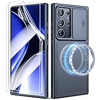 3 in 1 Magnetic for Samsung Galaxy S24 Ultra Case with Slide Camera Cover [Compatible with MagSafe] [2X Screen Protectors] [Mil-Grade Shockproof] Slim Phone Case for S24 Ultra Case 6.8