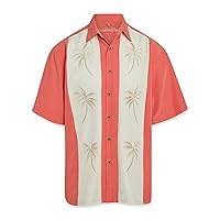 Bamboo Cay Mens Short Sleeve Pacific Paneled Palms Casual Embroidered Woven Shirt