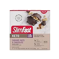 SlimFast Low Carb Chocolate Snacks, Keto Friendly for Weight Loss with 0g Added Sugar & 6g Fiber, Caramel Nuts & Chocolate, 14 Count Box (Packaging May Vary)
