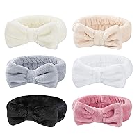 6 Pack Spa Headband, Coral Fleece Makeup Headband Cosmetic Headband for Washing Face, Bow Headbands for Shower Terry Cloth Headbands for Women Facial Hair Band