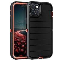 for iPhone 15 Plus Case,Heavy Duty 3-Layer[Shockproof][Dropproof][Dust-Proof] Military Grade Full Body Rugged Protection Cover Case for Apple iPhone 15 Plus 5G 6.7 inch,Black/Orange