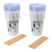 The First Years Bluey Take & Toss Toddler Straw Cups - Spill Proof Toddler Sippy Cups with Snap On Lids and Straws - Bluey Gifts and Bluey Party Supplies - 10 Oz - 10 Count