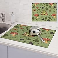 Dish Drying Mat for Kitchen Counter 18x24 Inch Microfiber Dish Drying Pad Frogs and mushrooms Absorbent Large Dishes Drainer Mats for Kitchen Countertops Sinks Draining Racks