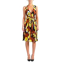 Just Cavalli Women's Multi-Color V-Neck Belted Fit & Flare Dress US 2XS IT 36