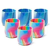 Silipint: Silicone 12oz Stemless Wine Glasses: 6 Pack - 3 Hippie Hops & 3 Arctic Sky - Flexible & Unbreakable, Sustainable, Hot/Cold