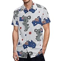 Koala and Map of Australia Hawaiian Shirt for Men Short Sleeve Button Down Summer Tee Shirts Tops