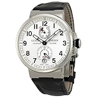 Marine Chronometer Manufacture Men's Black Leather Strap Automatic Power Reserve Watch 1183-126/61