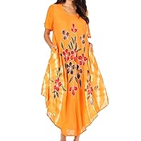 Sakkas Embroidered Painted Floral Cap Sleeve Rayon Dress