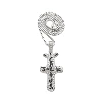 Hip Hop Rapper Style Iced White Gold Plated Cactus Cross Pendant & 2mm 24