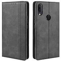 Alcatel 3V 2019 Case, Retro PU Leather Full Body Shockproof Wallet Flip Case Cover with Card Slot Holder and Magnetic Closure for Alcatel 3V 2019 Phone Case (Black)