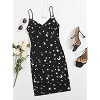 Summer Dresses for Women 2022 Surplice Neck Galaxy Print Dress (Color : Black, Size : XS)