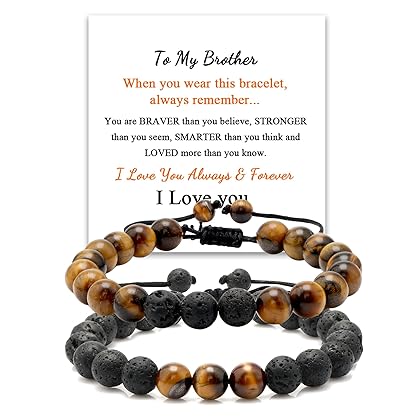 Mens Bracelet Gift for Son Boyfriend Husband Dad Grandson Brother Anniversary Birthday Christmas Gifts for Him Tiger Eye Lava Rock Bracelet Stress Relief Adjustable Bracelet Father's Day Valentine's Day Jewelry