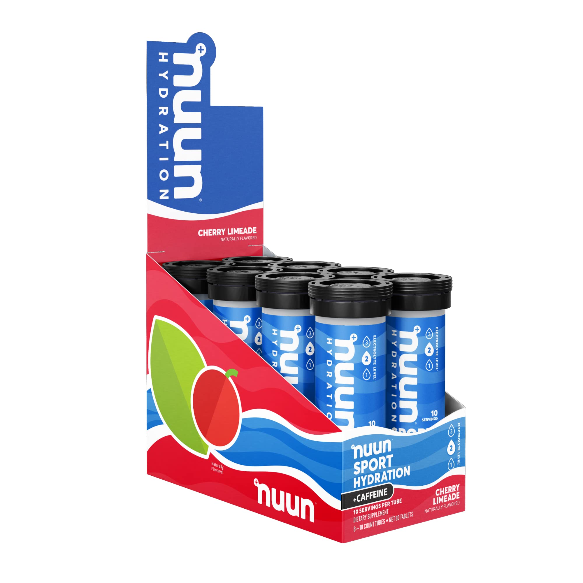 Nuun Sport + Caffeine Electrolyte Tablets for Proactive Hydration, Cherry Limeade, 8 Pack (80 Servings)
