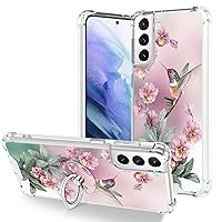 OOK Clear Case Compatible with Samsung Galaxy S21 Plus 5G, Pink Hummingbird Pattern Flexible TPU Shockproof Anti-Scratch Bumper Transparent Cover for Galaxy S21 Plus 5G with Ring Kickstand