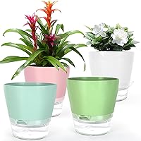 4 Pcs Self Watering Plant Pot , 6 inch Plant Pot with Drainage Hole and Large Capacity Reservoir, Pots for Plants with Saucer, 2 in 1 Indoor Plant Pots indoor Perfect for Living Room, Odorless