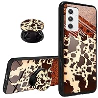 Case for Samsung Galaxy A14 5G Phone Grip with Expanding Stand Holder Kickstand, Soft TPU Bumper Shockproof Anti-Scratch Hard Back Cover for Samsung A14 5G, Brown Cow