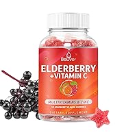 BeLive Elderberry Gummies with Zinc and Vitamin C , D, A, E, B12 - 50 Ct I Immune Support Supplement for Healthy Bones & Teeth, Sugar Free Vegan, Keto & non-GMO - Raspberry Flavor
