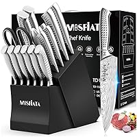 MOSFiATA Kitchen Knife Set, 17 Pcs Japanese Stainless Steel Knife Sets for Kitchen with Block with Knife Sharpening Rod, Dishwasher Safe, Dad Birthday Knife Gift Set